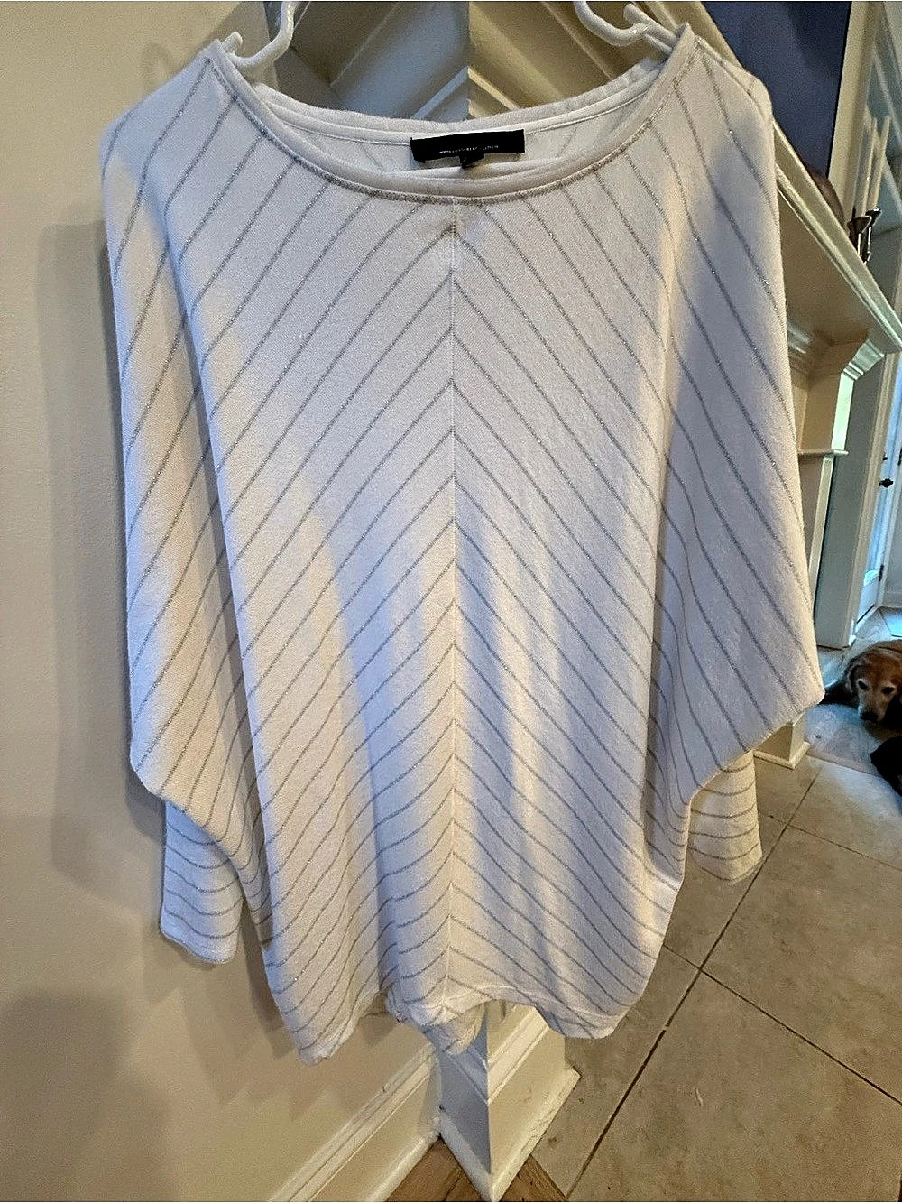 White House Black Market Metallic Stripe Poncho Sweater White Small